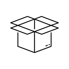 Open Cardboard Box for Shipping Line Icon. Opened Carton Package Storage Pack Pictogram. Delivery Parcel Box Black Outline Icon on White Background. Editable Stroke. Isolated Vector Illustration