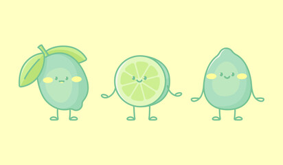 Set of kawaii lime characters
