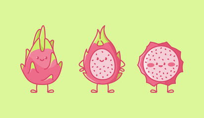 Set of kawaii dragon fruit characters