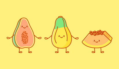 Set of kawaii papaya characters