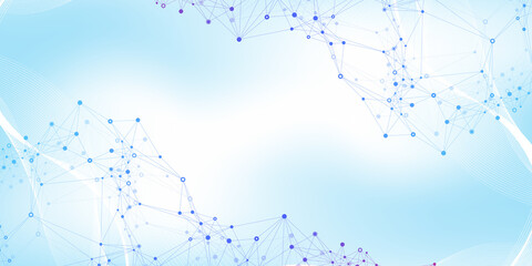 Scientific illustrtiaon genetic engineering, DNA helix, DNA strand, molecule or atom, neurons. Genomic sequences visualization. Abstract structure for Science or medical background.