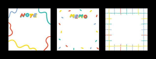 Set of cute colorful line, confetti blank notepad hand drawn vector illustration. Template paper for sticker note, memo. Cartoon style. - 529994538