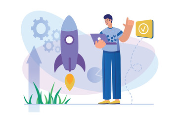 Business startup concept with people scene. Vector illustration