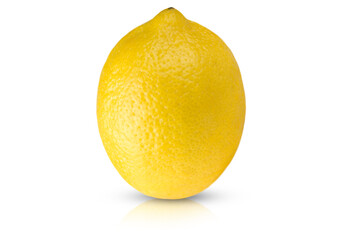 Whole lemon with reflection isolated on white background.