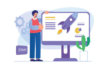Business startup concept with people scene. Vector illustration