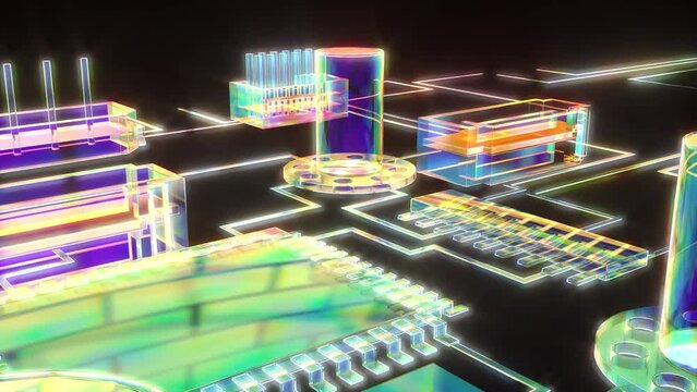 Microchips in x-rays in abstract 3d style Futuristic information technology Communication network 4k