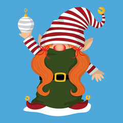 Cute Christmas girl gnome, winter illustration