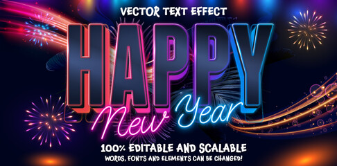Happy new year editable text effect, 3d editable party style font ready to use - obrazy, fototapety, plakaty