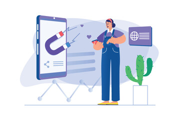 Social media marketing concept with people scene. Vector illustration