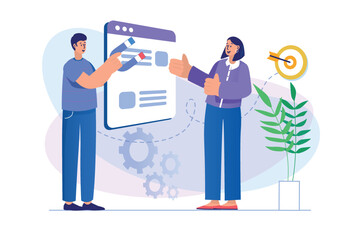Social media marketing concept with people scene. Vector illustration
