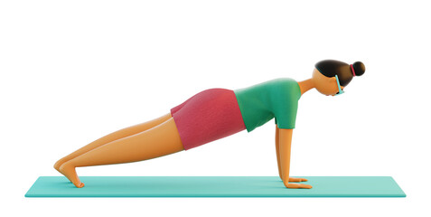 Plank Pose (Kumbhakasana). A series Yoga Poses. 3d render illustration.