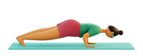 Low Plank Pose (Chaturanga Dandasana). A series Yoga Poses. 3d render illustration.