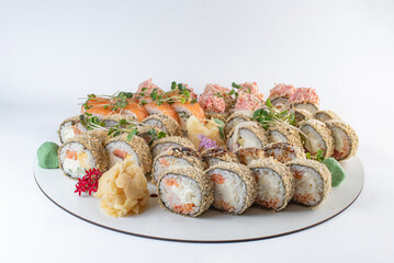 set sushi rolls with gignger