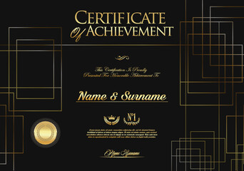 Certificate or diploma black and gold design vector illustration  - obrazy, fototapety, plakaty