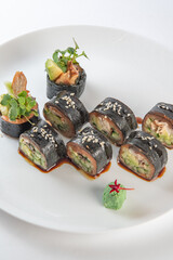 sushi rolls with avocado and salmon