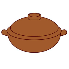 横から見た土鍋　茶色