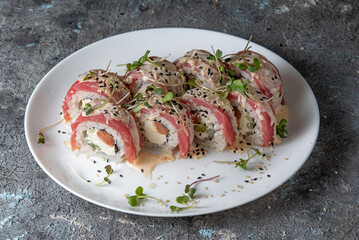 sushi rolls on white plate