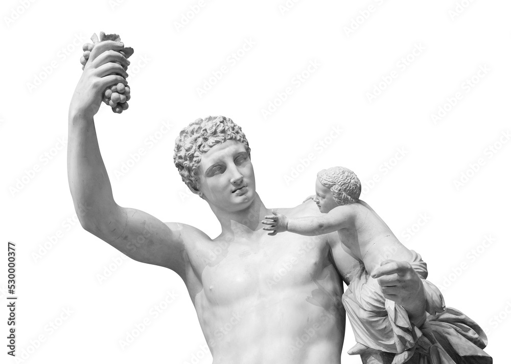 Wall mural Ancient Greek sculpture of Hermes and the infant Dionysus discovered in 1877 in the ruins of the Temple of Hera isolated on white background with clipping path