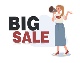 Woman announcing BIG SALE Promotion. banner . shopping sale concept. Vector illustration.