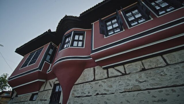 POV motion footage of an empty street and historic architecture in the town of Koprivshtitsa, Bulgaria.