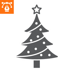 Christmas tree solid icon, glyph style icon for web site or mobile app, christmas and surprise, fir tree vector icon, simple vector illustration, vector graphics with editable strokes.