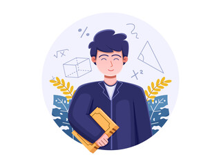 Cartoon Illustration of Happy Young Teacher Carry a Book.
Male teacher illustration.
Happy Teacher Day.
Can be used for banner, greeting card, poster, book, web, etc