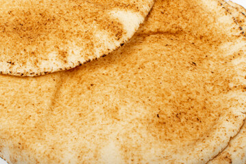 Wheaten Pita Flat Bread Texture Background. Flatbread Pattern, Tortilla with Copy Space