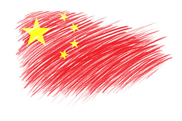 3D Flag of China on vintage style brush background.