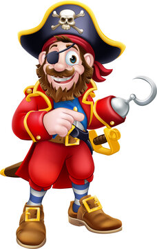 Pirate Captain Cartoon Mascot Pointing