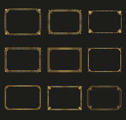 Art Deco gold horizontal frames and borders collection 2. Trendy gatsby design elements. Retro style. Isolated. Vector.