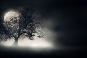 Fototapeta na wymiar Scary Halloween background with tree and full moon