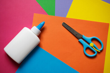 set for application - colorful paper, glue and scissors