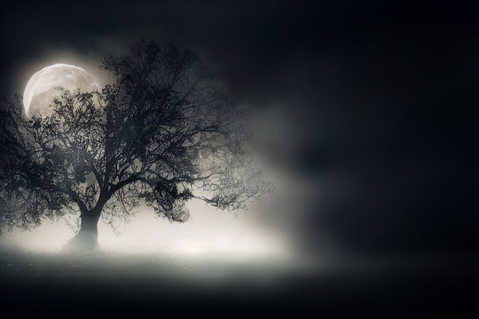 Scary Halloween background with tree and full moon