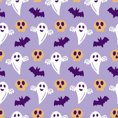 Halloween Cute Ghost Vector Seamless Pattern Texture