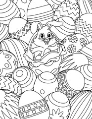 Naklejka premium Easter Bunny Eggs Coloring Book Page Cartoon
