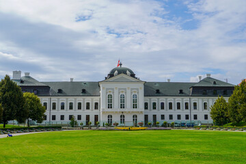 Fototapeta na wymiar Bratislava, Slovakia - Aug 31, 2022:Grassalkovich Palace (Grasalkovicov Palac), Bratislava, Residence of the President of Slovakia