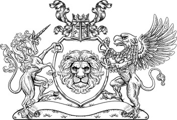 Coat of Arms Crest Griffin Unicorn Lion Shield