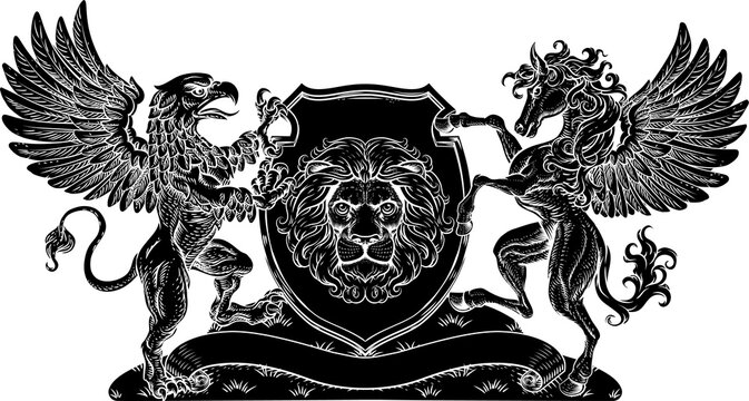 Coat of Arms Crest Griffin Pegasus Lion Shield