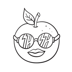 Isolated vector illustration of cool fruit with sunglasses. Cute thin line icon for design, cover etc.