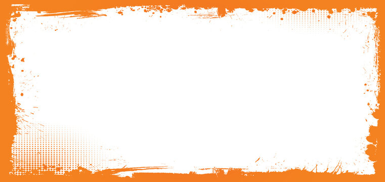 horizontal orange Halloween banner background with grunge border on transparent background