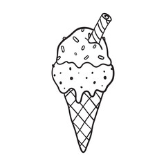 Isolated vector illustration of ice-cream. Cute thin line icon for design, cover etc.