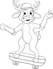 Christmas Reindeer Skateboarding Cartoon