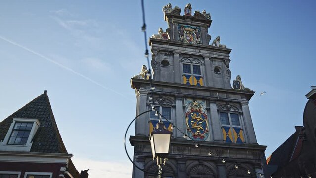 POV walking shot of typical Dutch architecture in Hoorn, Netherlands.
