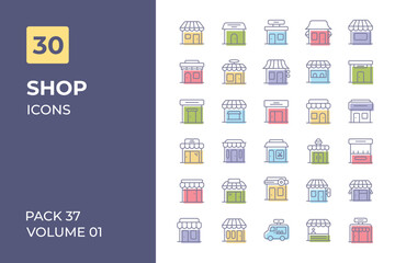 Shops icons collection. Set contains such Icons as Super market, shop, retail, and more