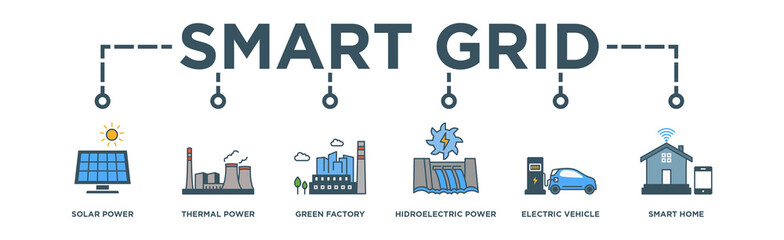 Smart Grid Banner Web Icon for Sustainable Energy and Industry	