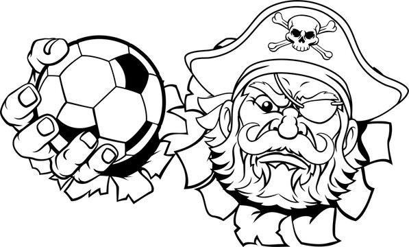 Pirate Soccer Football Ball Sports Mascot Cartoon
