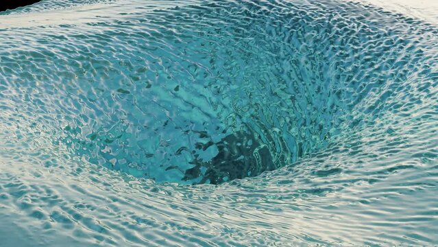 a whirlpool in the water. spinning turquoise water. 3d animation of a vortex in water