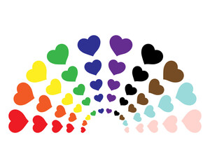 Multicolour rainbow made from hearts on white background. LGBT, LGBT plus symbol. Vector.