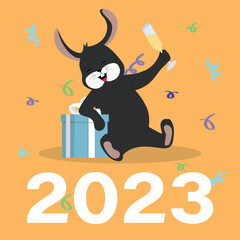 2023 year card. Happy black water rabbit. Chinese New Year greeting card