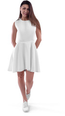 Naklejka premium Mockup of a white wave dress on a girl, png, front view, isolated on background.